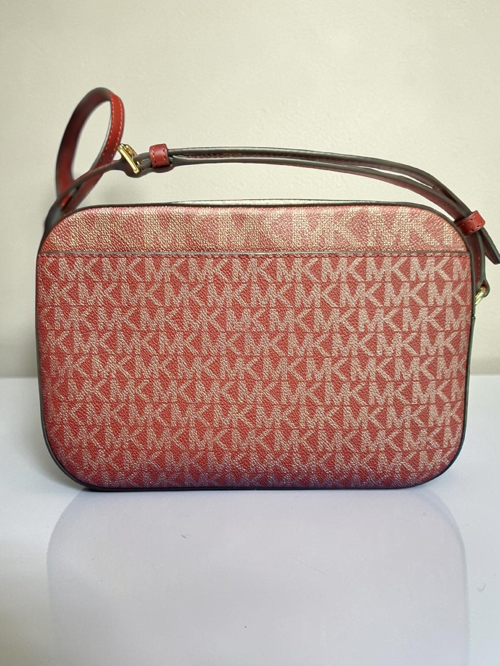 Michael Kors Cherry Logo Leather Crossbody Bag with Gold Chain NWT - Picture 2 of 9
